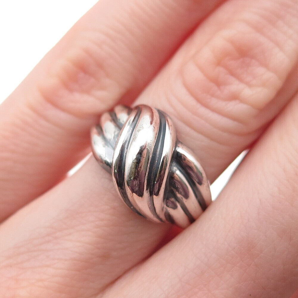925 Sterling Silver Vintage Modernist Wavy Oxidized Ring Size 6.25